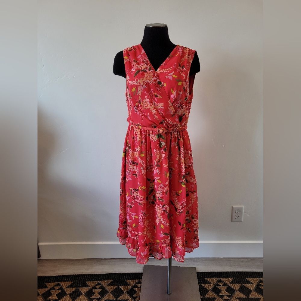George Mark Eisen Floral Blouson Dress Hot Pink Belted Derby Cottage Fairy 12